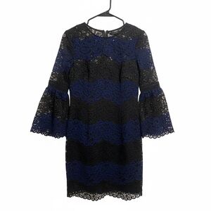 Cynthia Rowley Black and Blue Striped Lace Dress